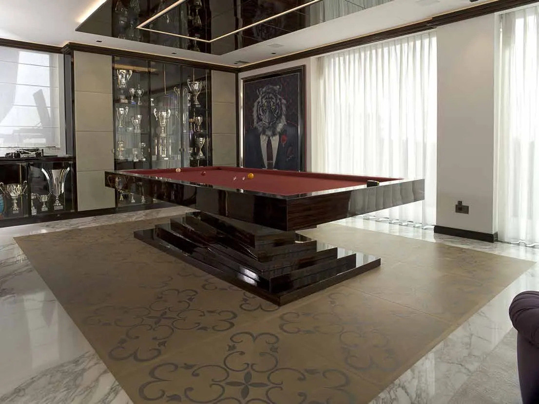 Cappelli Trading - Donati Legnami billiard room with ornamental wood and stone inlaid floor