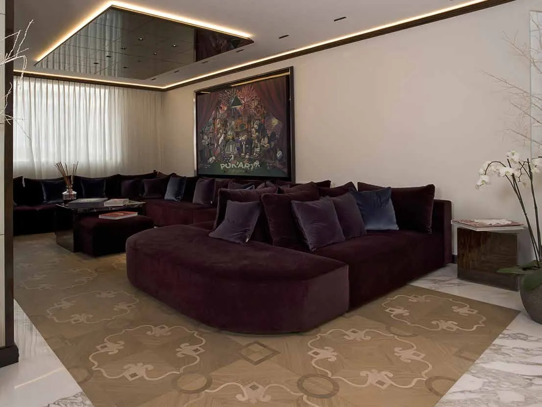 Cappelli Trading - Donati Legnami lounge with bespoke wood inlaid floor and marble border