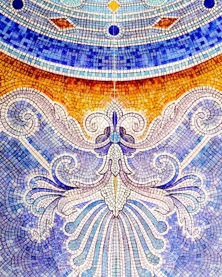 Ornamental Italian mosaic artwork in blue and gold