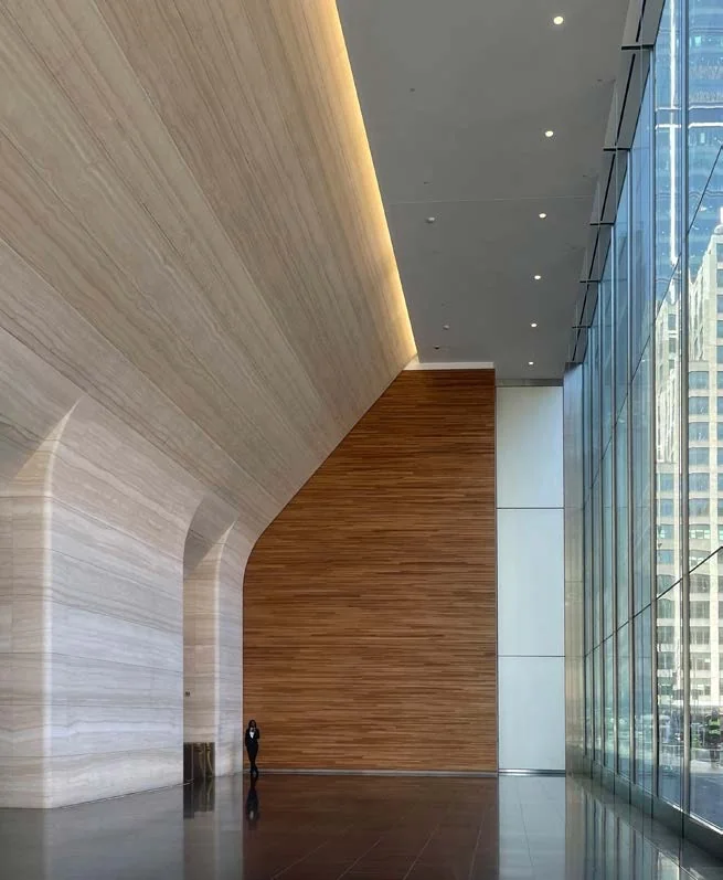 Travertine-lined corridor