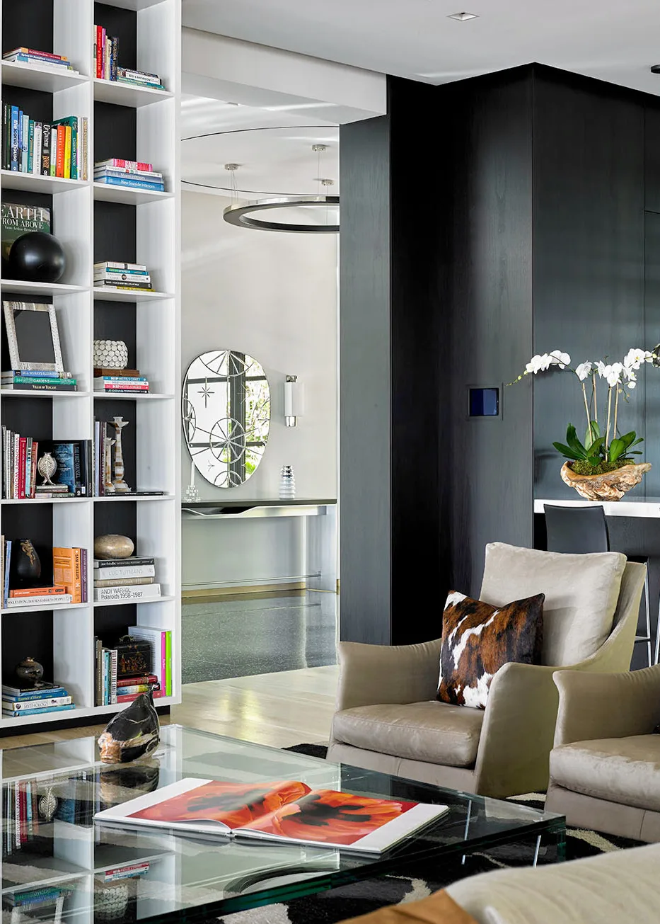 Living space with poured terrazzo flooring