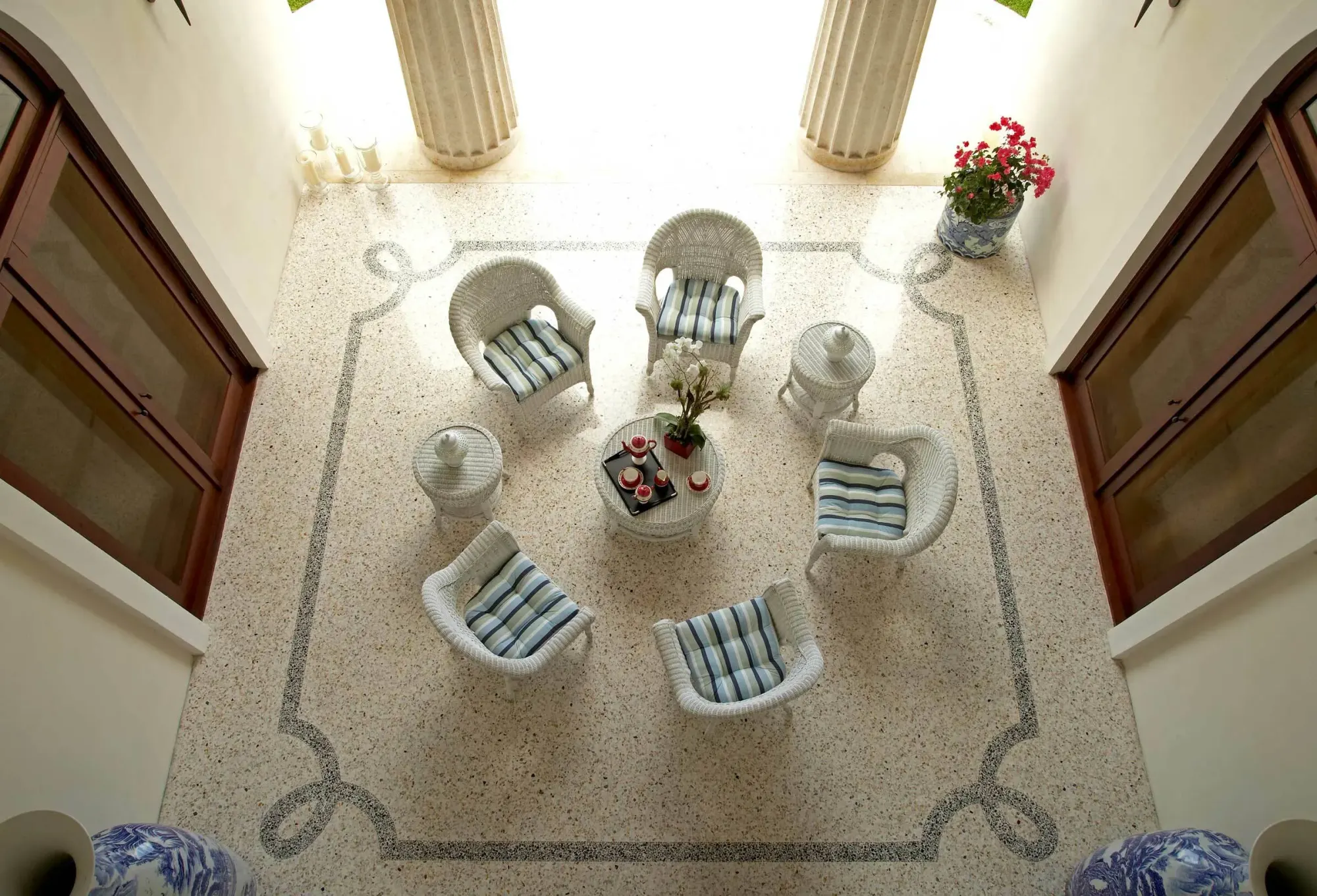 Patterned mosaic patio at the Coral Gables villa