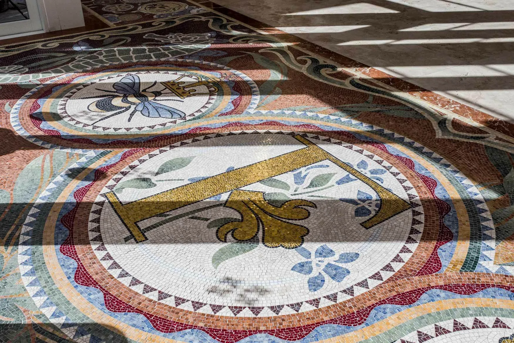 Marble mosaic flooring detail at Hotel Faena