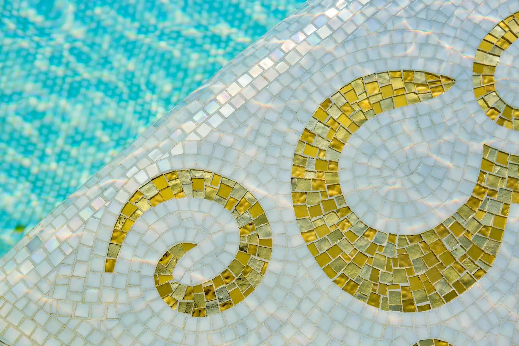 Mosaic swimming pool at the Los Angeles villa