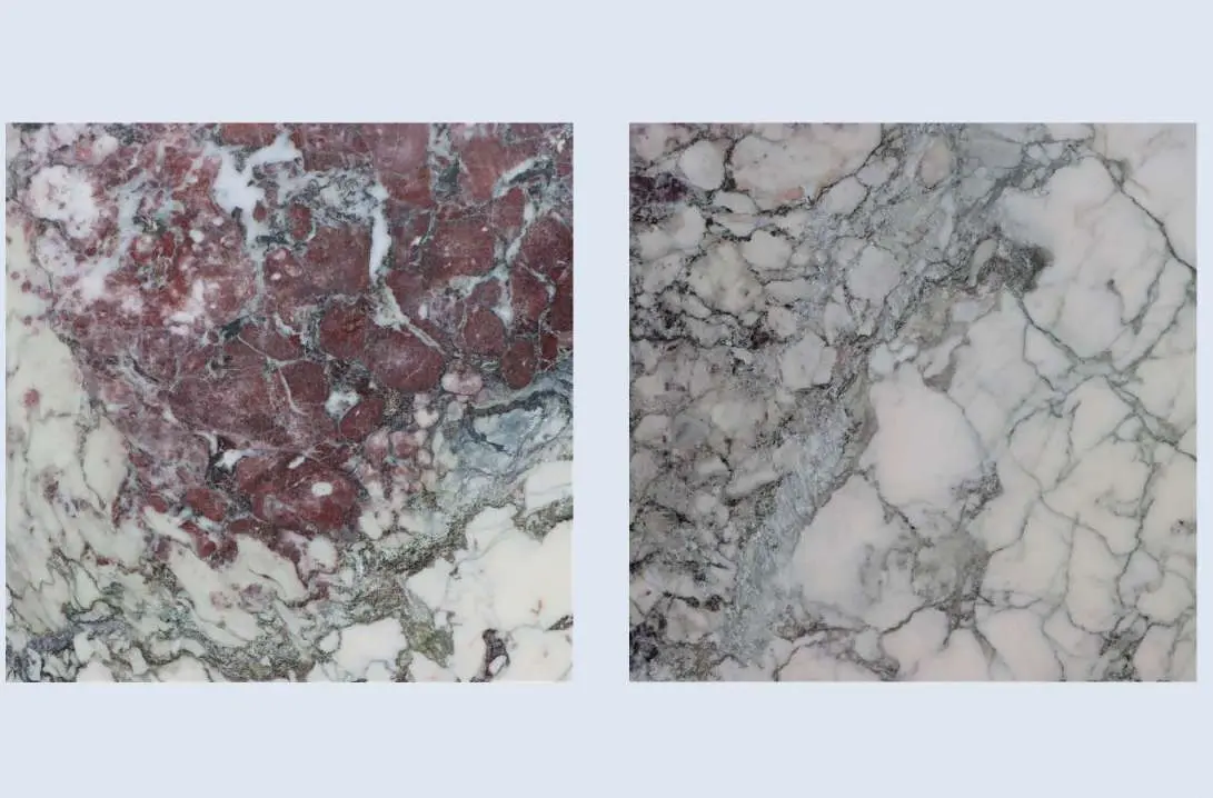 Sample board comparing red and white marbles