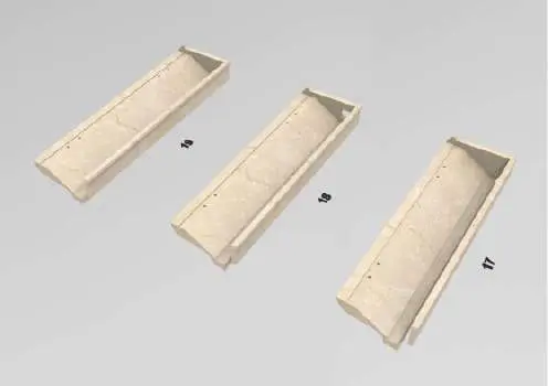 Profiled marble pieces laid out after fabrication