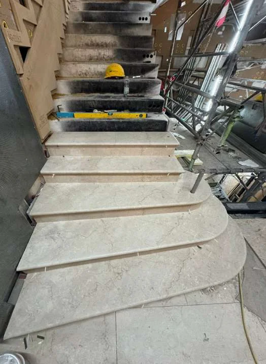 Monumental marble staircase installed on site