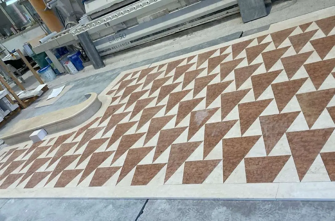 Triangle pattern marble floor dry-laid for inspection