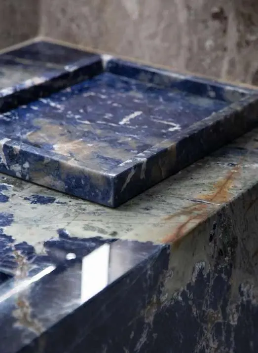 Blue Lapislazuli basin with white and gold veining
