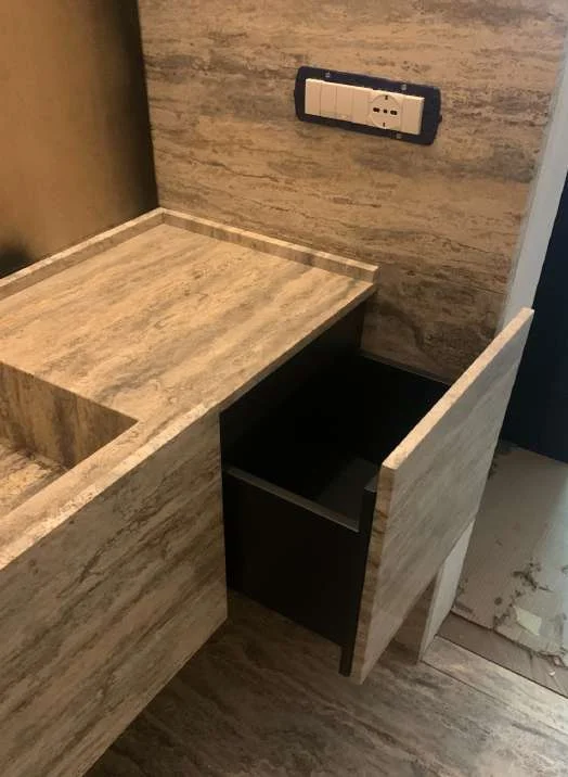 Grigio Pernice marble bench with a drawer