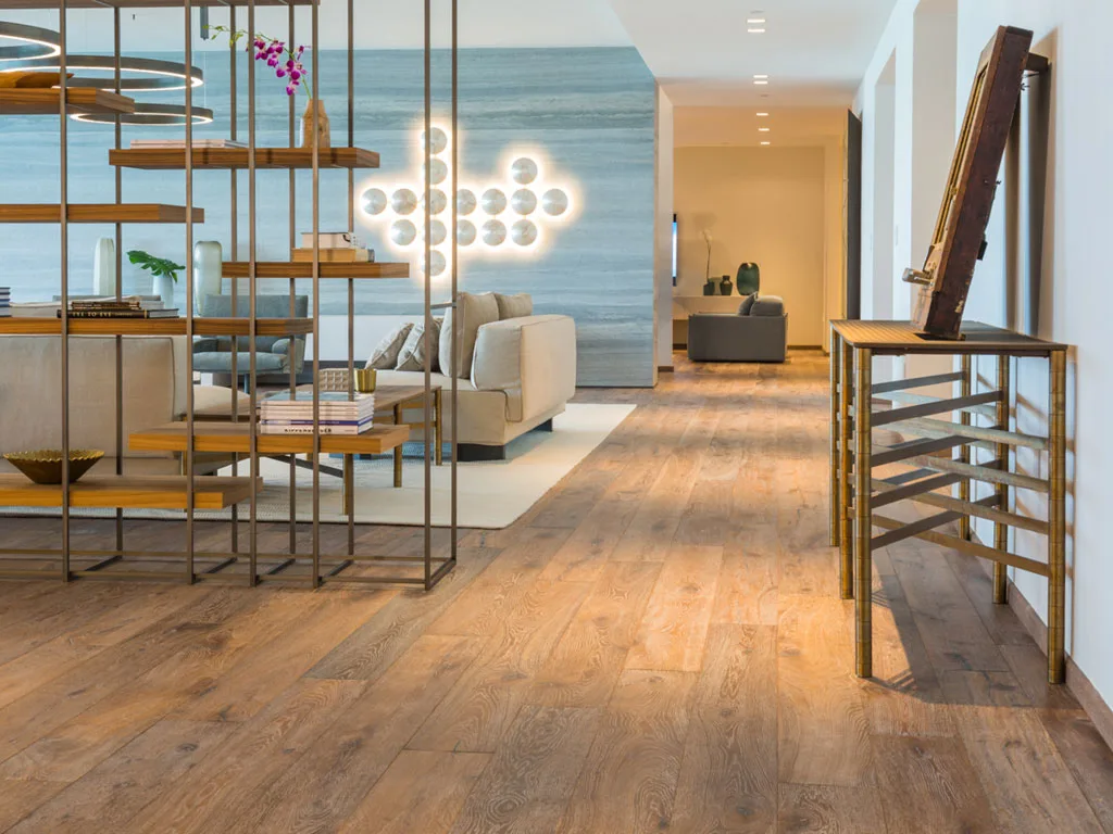 Contemporary interior at Palazzo del Sol with warm oak plank flooring