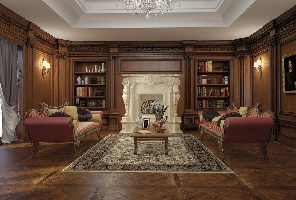 Wood-panelled reception room in the Paris residence