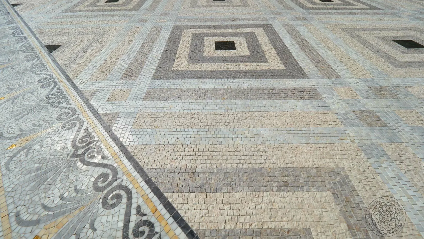 Mosaic swimming pool seen from the terrace