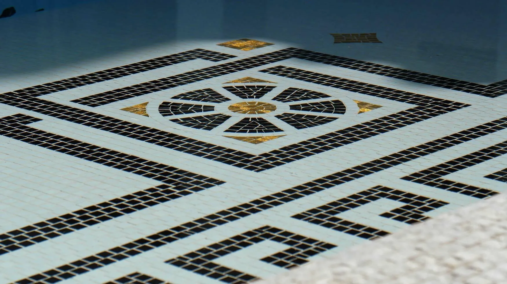 Detail of the mosaic border around the Sarasota pool