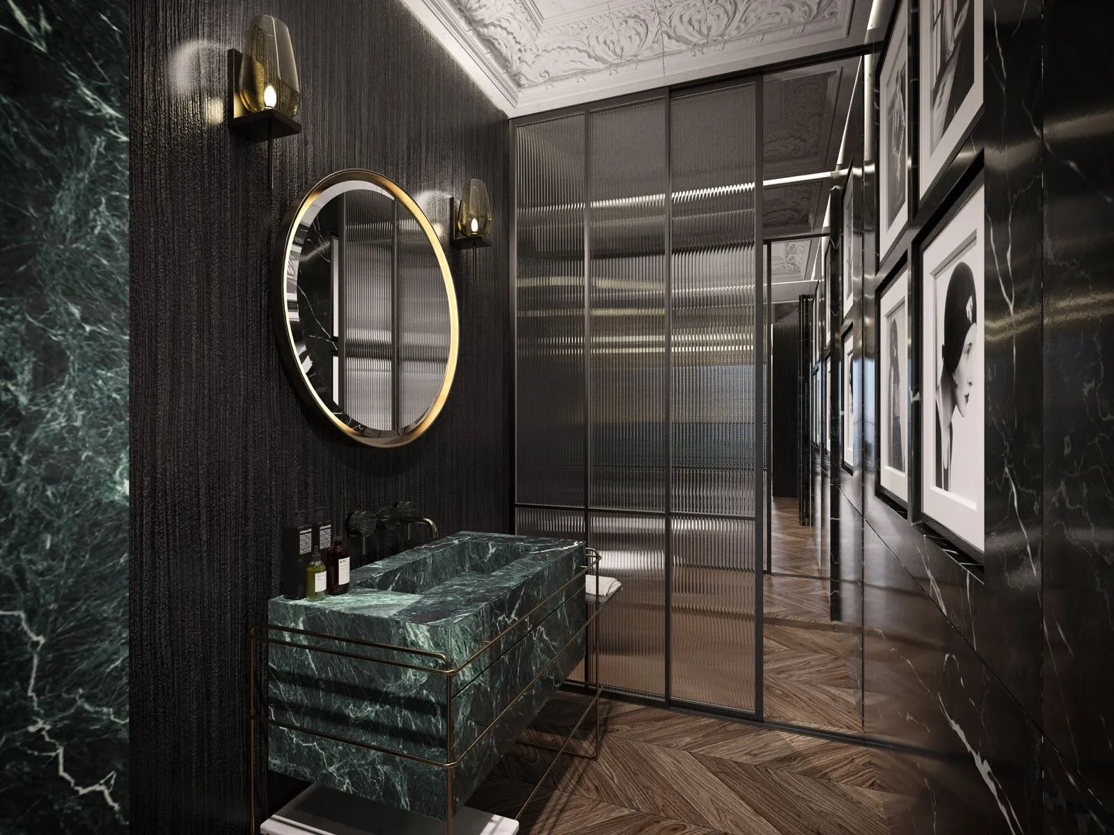 Living area with parquet flooring designed by Alvin Grassi