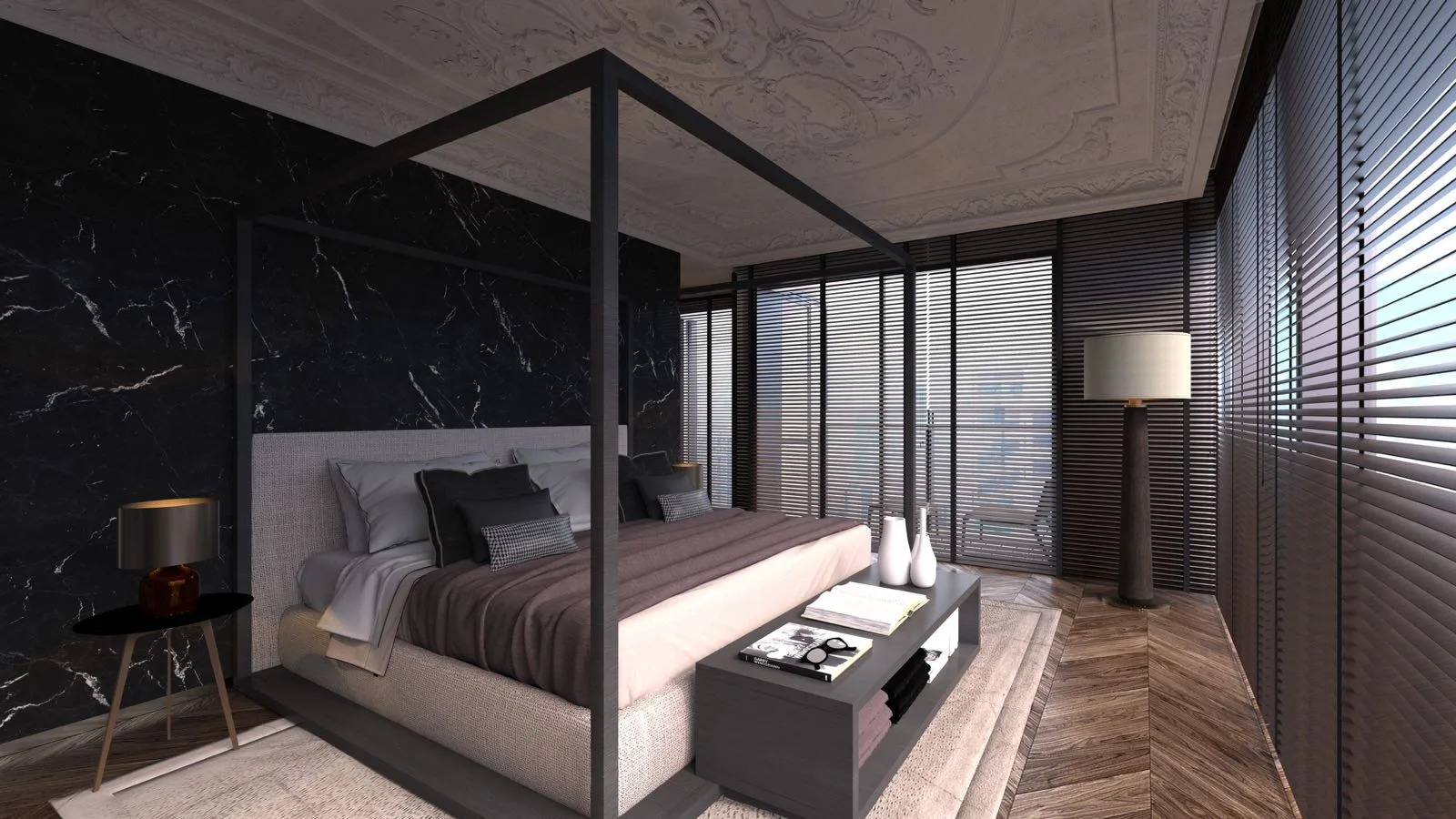 Room with walnut flooring in the Shenzhen apartment