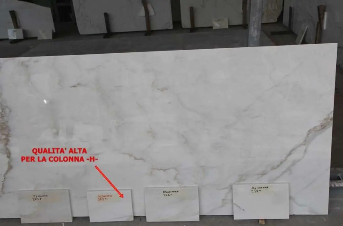 Marble slab tagged as high quality for a column position