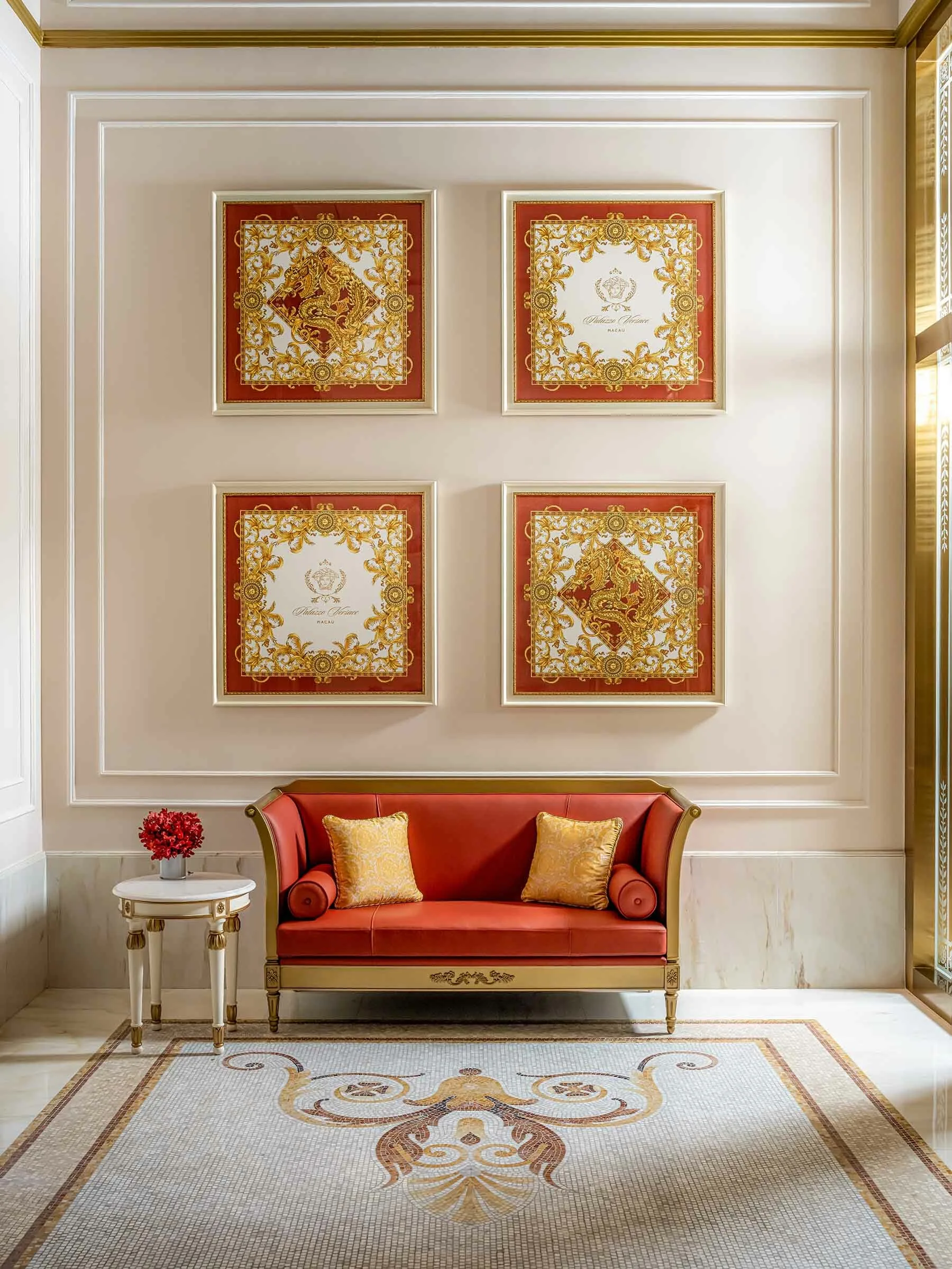Palazzo Versace Macau lobby detail with patterned marble mosaic flooring