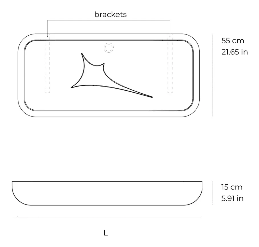 Abyss wall-mounted marble washbasin: dimensioned drawing