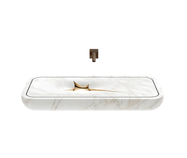 Abyss wall-mounted marble washbasin, cutout on a plain background