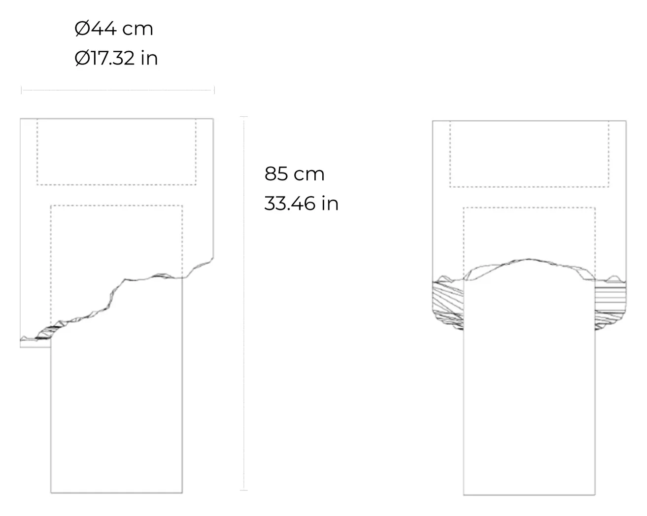 Boris freestanding marble washbasin: dimensioned drawing