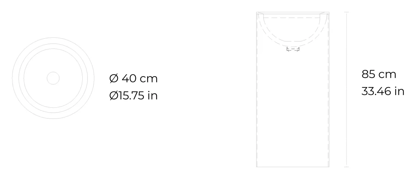 Bronze freestanding marble washbasin: dimensioned drawing