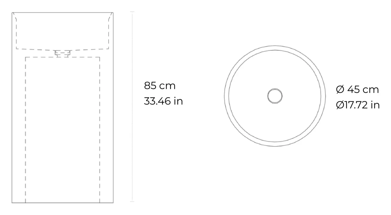 Circle High freestanding marble washbasin: dimensioned drawing