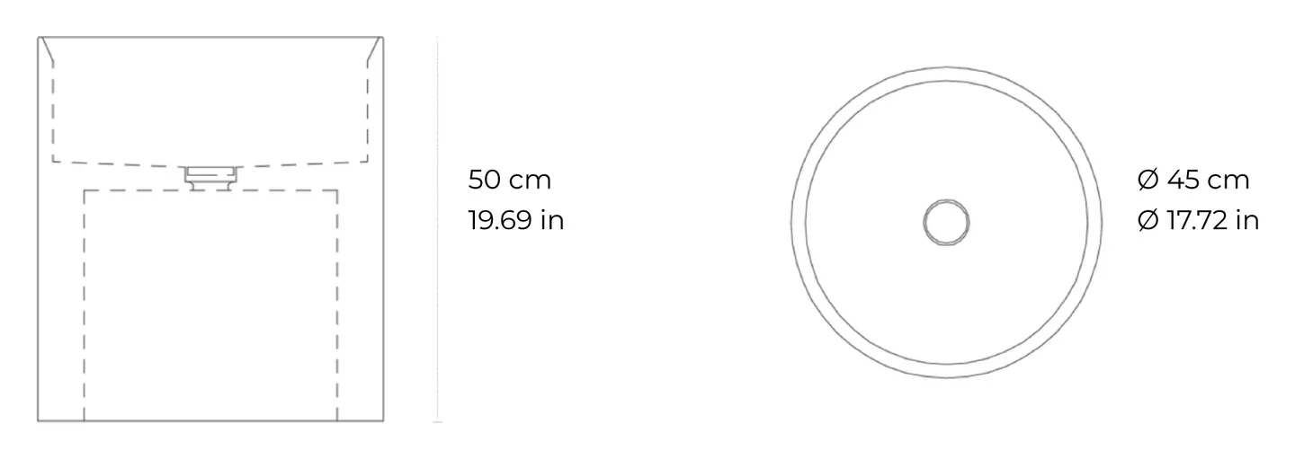 Circle Medium countertop marble washbasin: dimensioned drawing