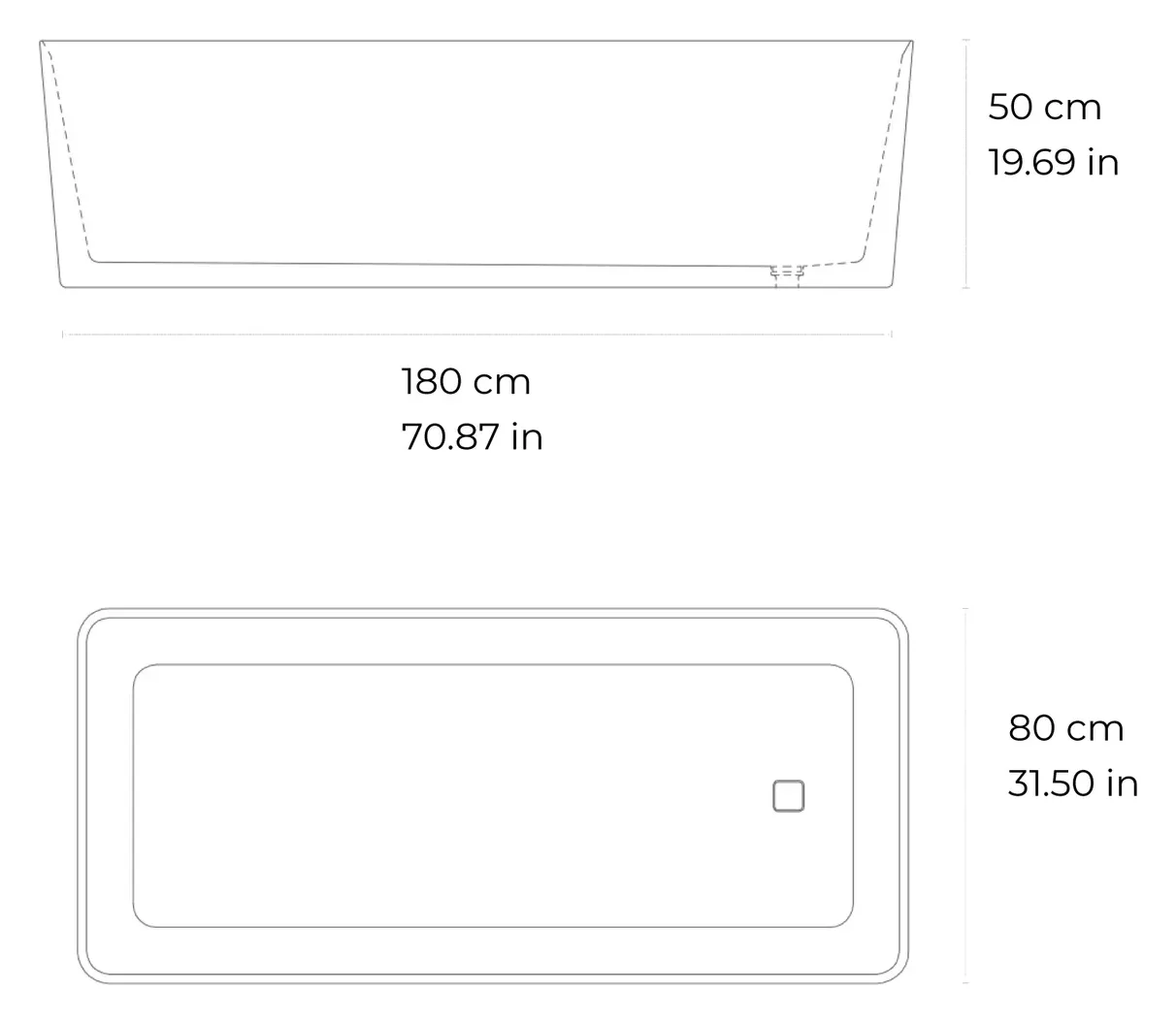 Cono Bath marble bathtub: dimensioned drawing
