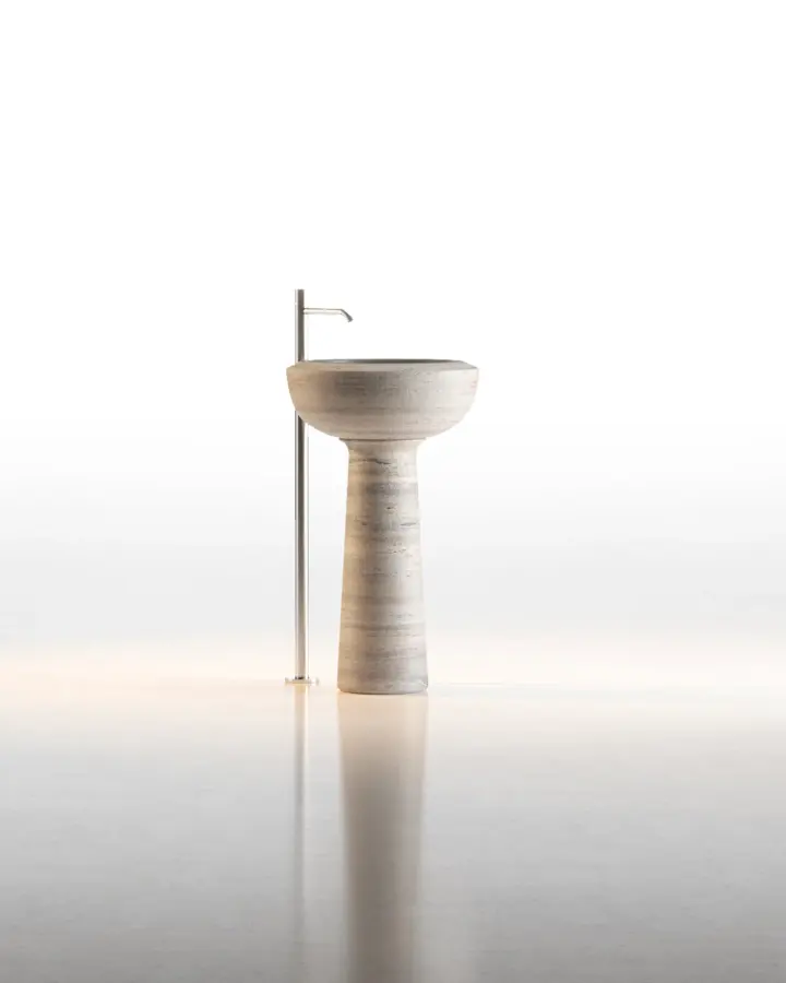 Cup freestanding marble washbasin in Travertino Silver