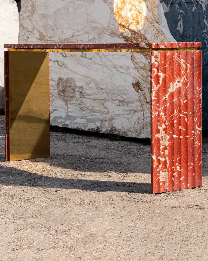 Curves marble console in Rosso Francia