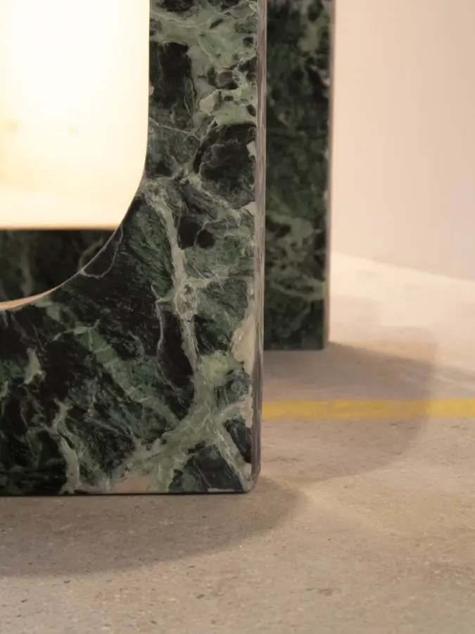 Cut and Fold marble coffee table in Verde Notte, view 3