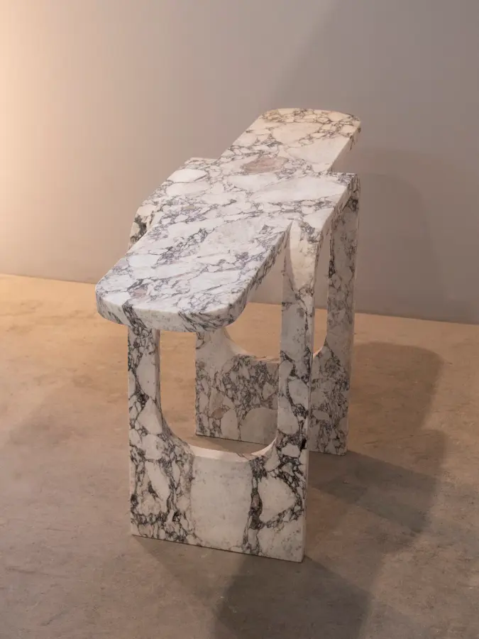 Cut and Fold marble console in Calacatta Macchia Vecchia, view 2