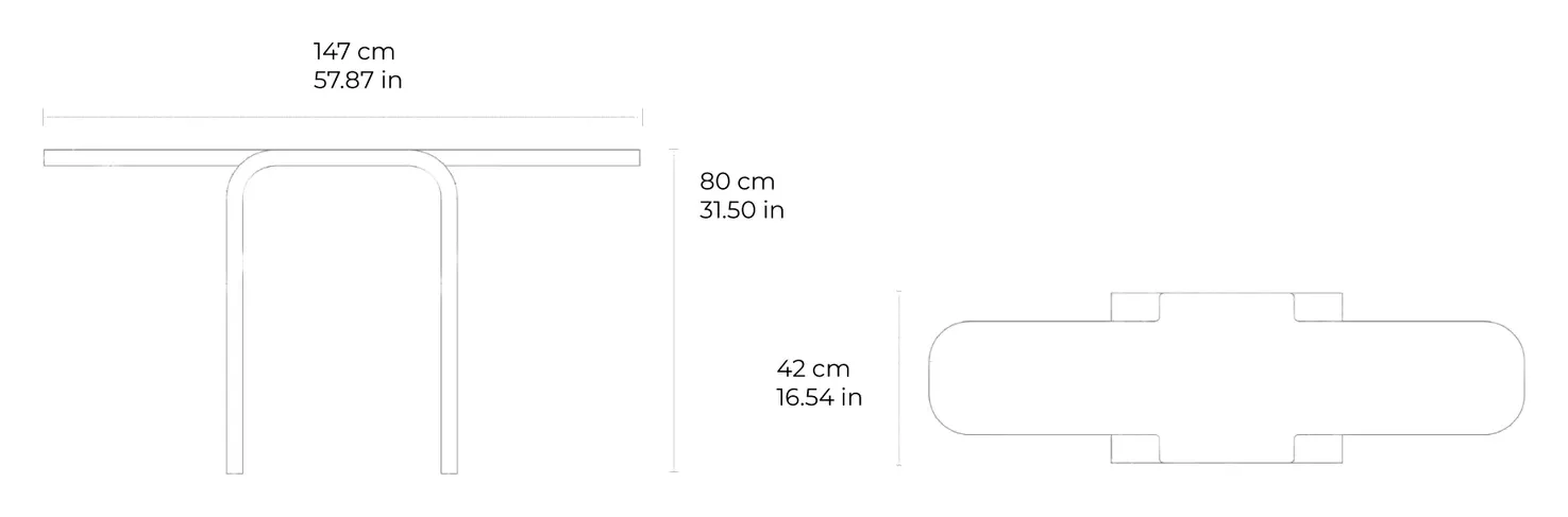 Cut and Fold marble console: dimensioned drawing