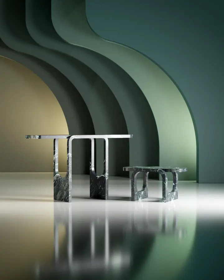 Cut and Fold marble console, view 3