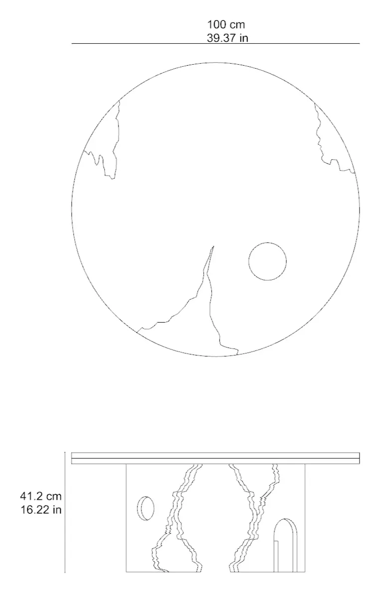 Empire marble coffee table: dimensioned drawing
