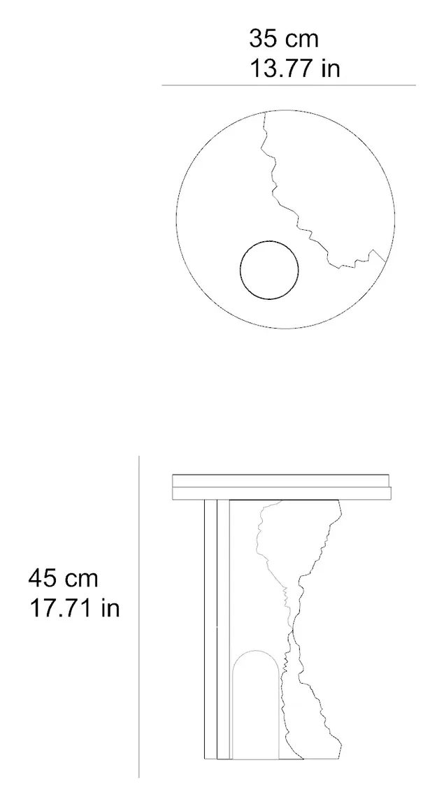 Empire marble side table: dimensioned drawing