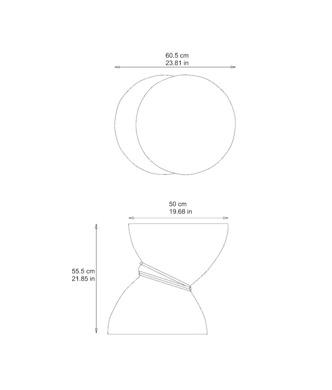 Gesto marble side table: dimensioned drawing