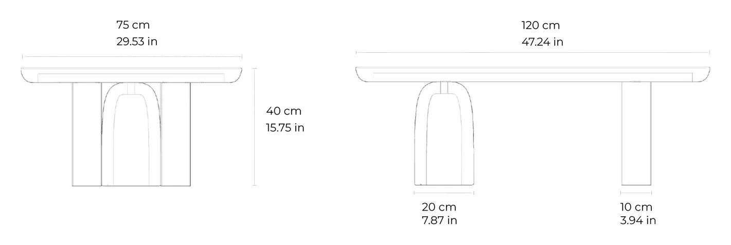 Icaro marble coffee table: dimensioned drawing