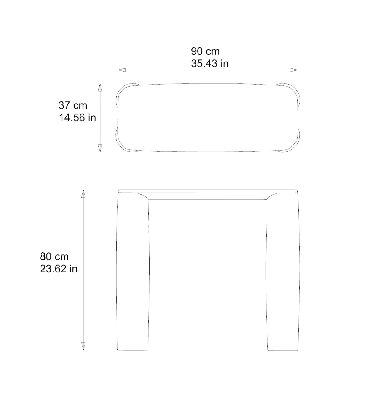 Levante marble console: dimensioned drawing
