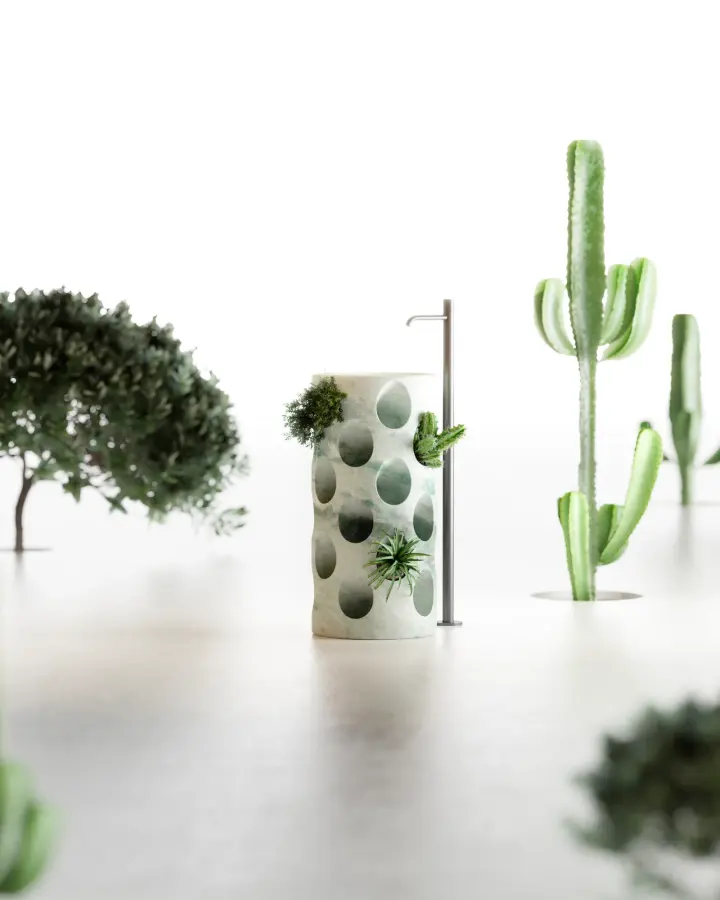 Life freestanding marble washbasin in Pinta Verde