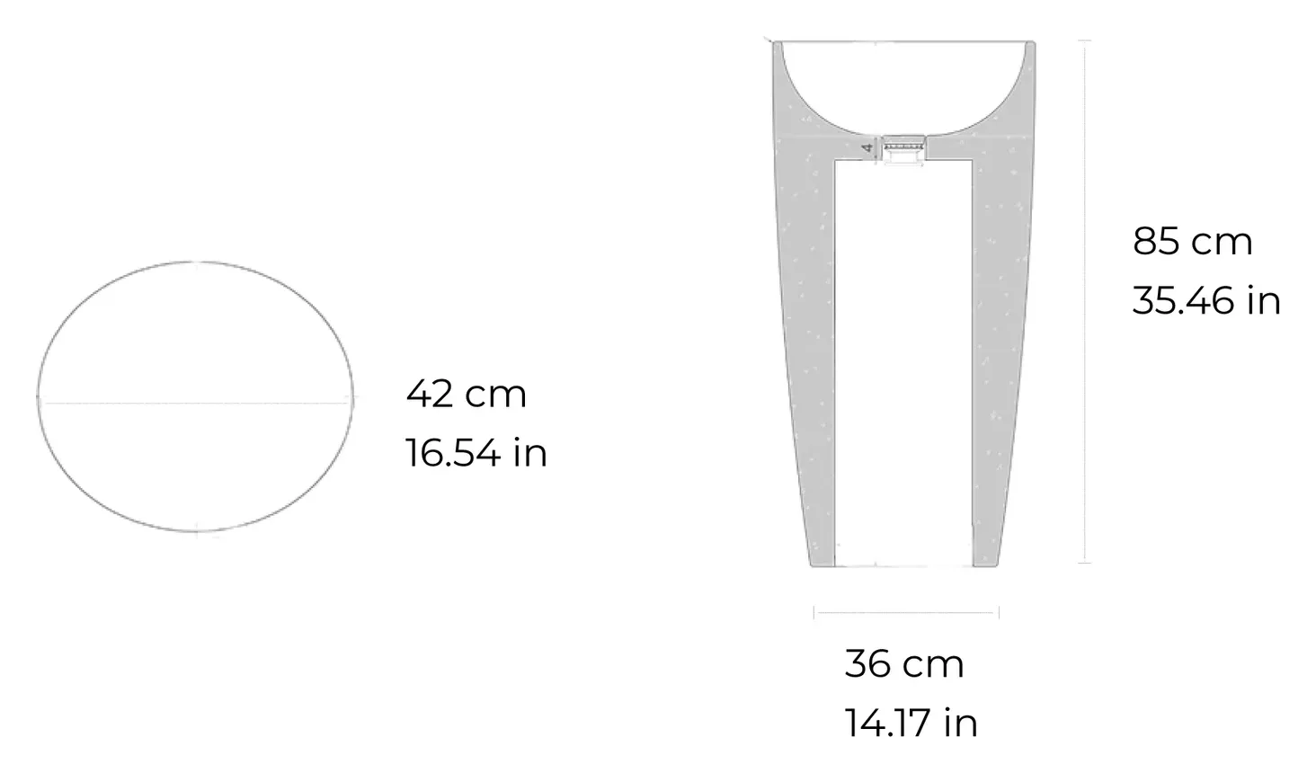 Marble Colors freestanding marble washbasin: dimensioned drawing