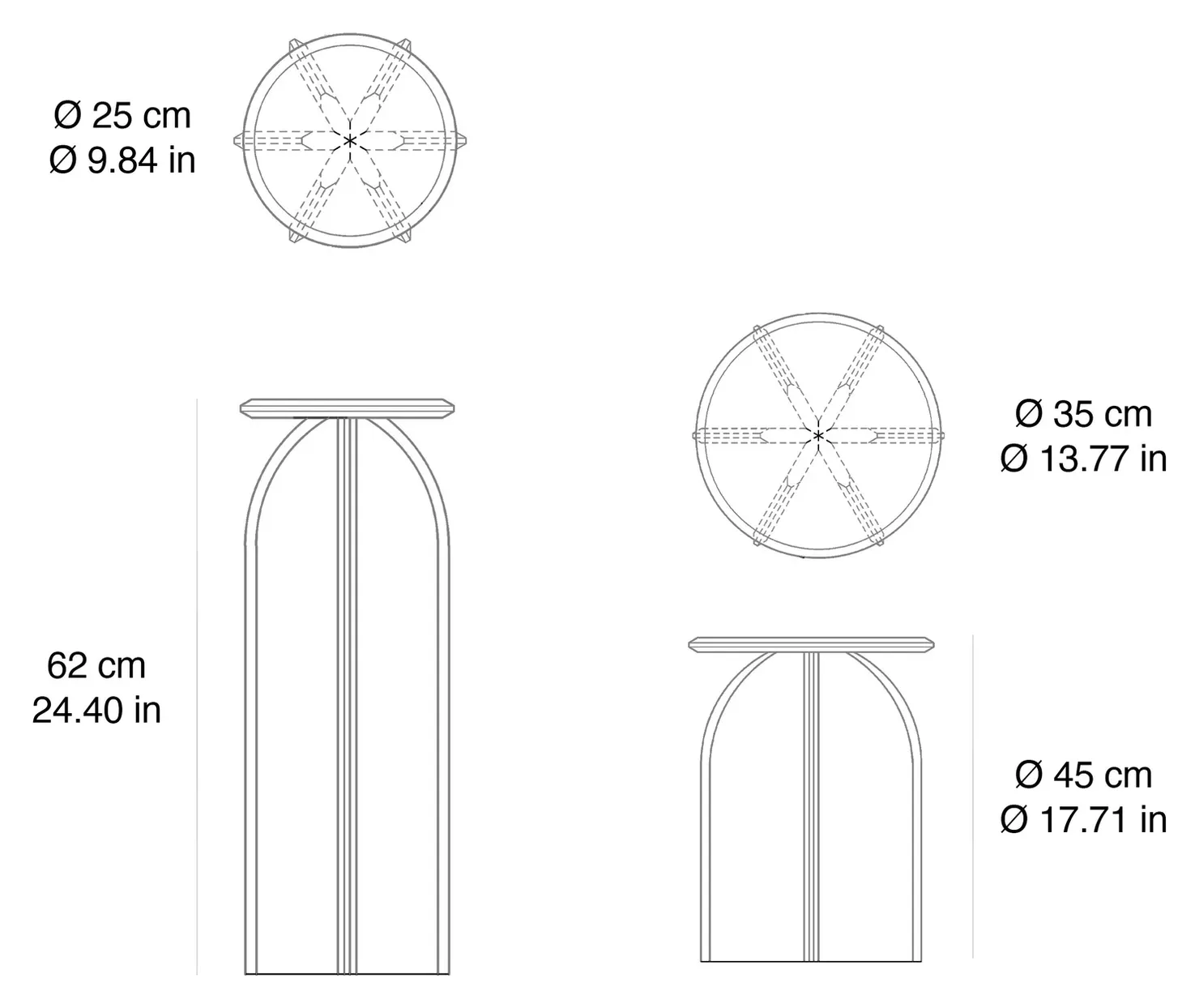 Palladio marble side table: dimensioned drawing