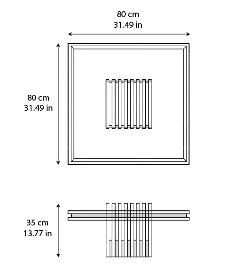 Piano marble coffee table: dimensioned drawing