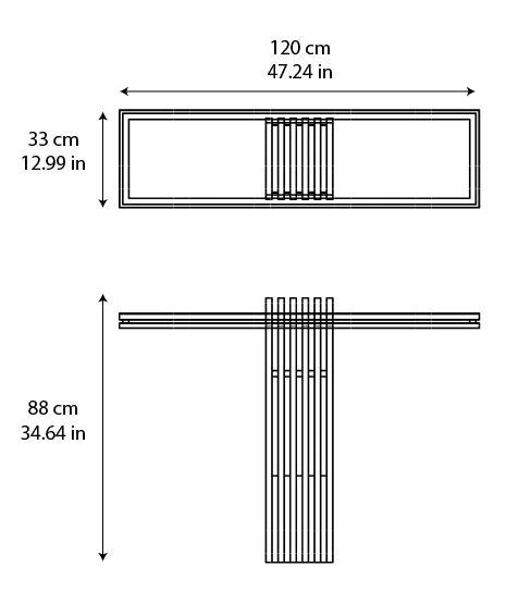Piano marble console: dimensioned drawing