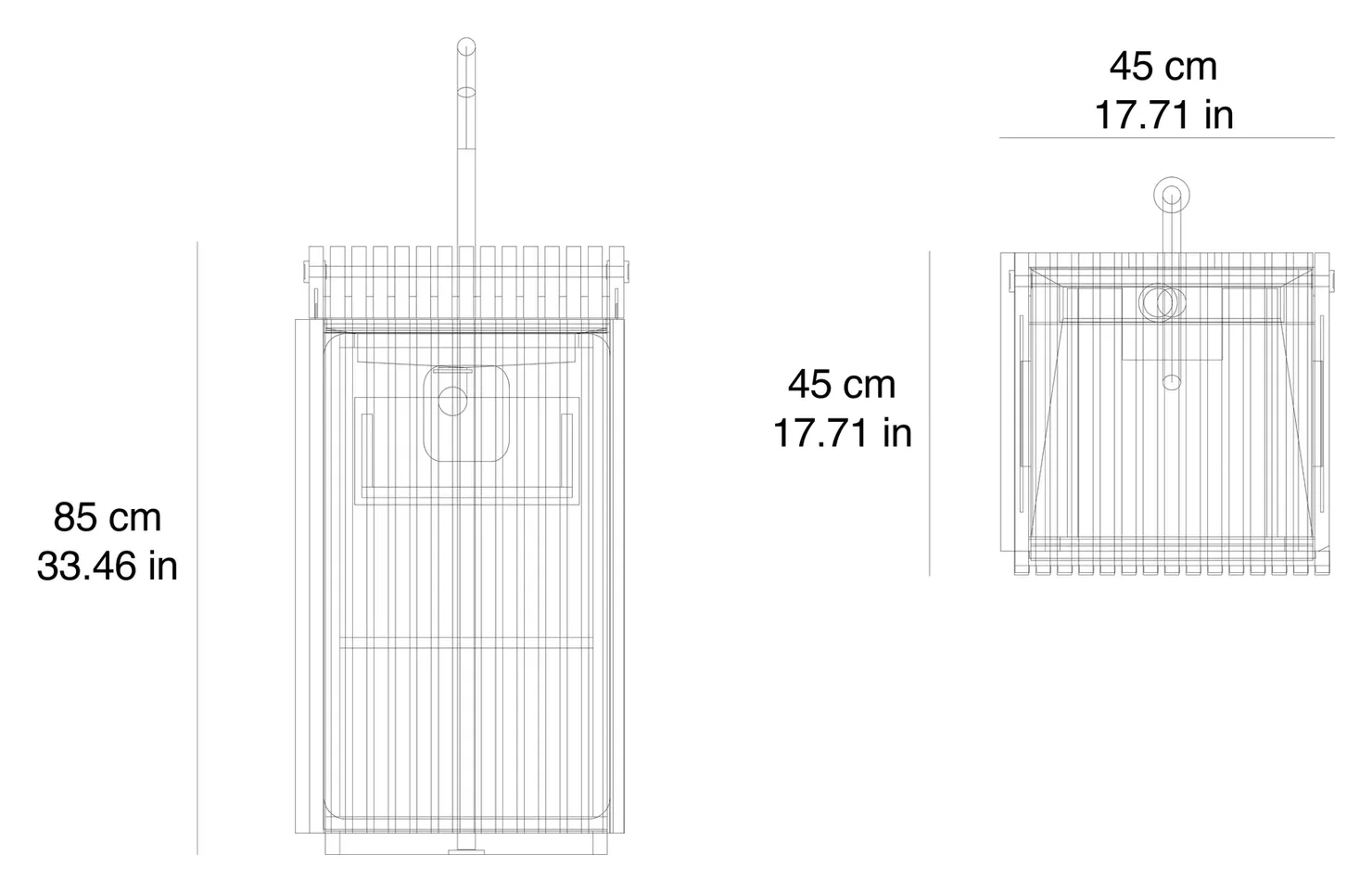 Piano freestanding marble washbasin: dimensioned drawing