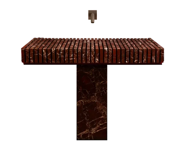 Piano wall-mounted marble washbasin, cutout on a plain background