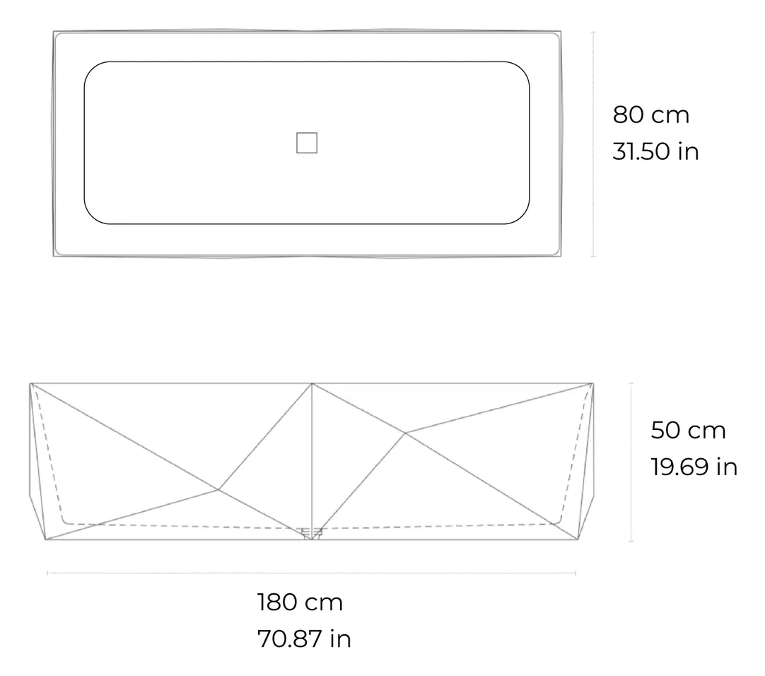 Punta Bath marble bathtub: dimensioned drawing
