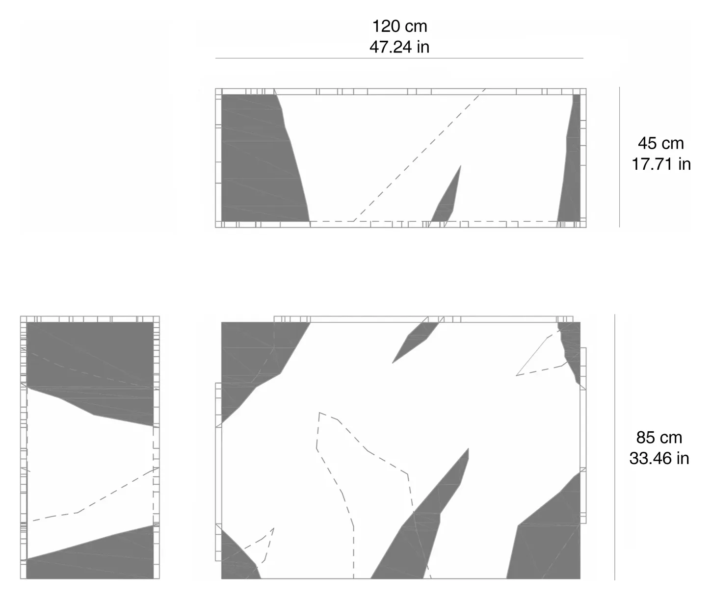 Relica marble console: dimensioned drawing