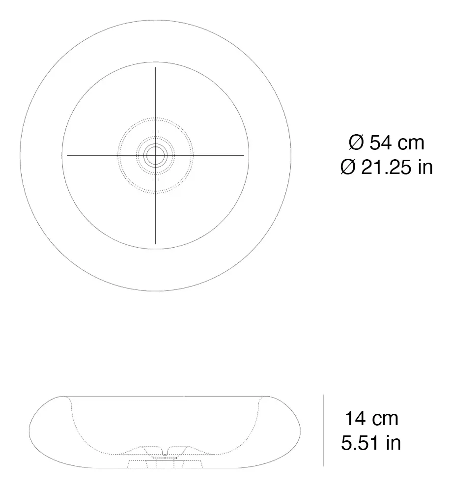 Roll Ball countertop marble washbasin: dimensioned drawing